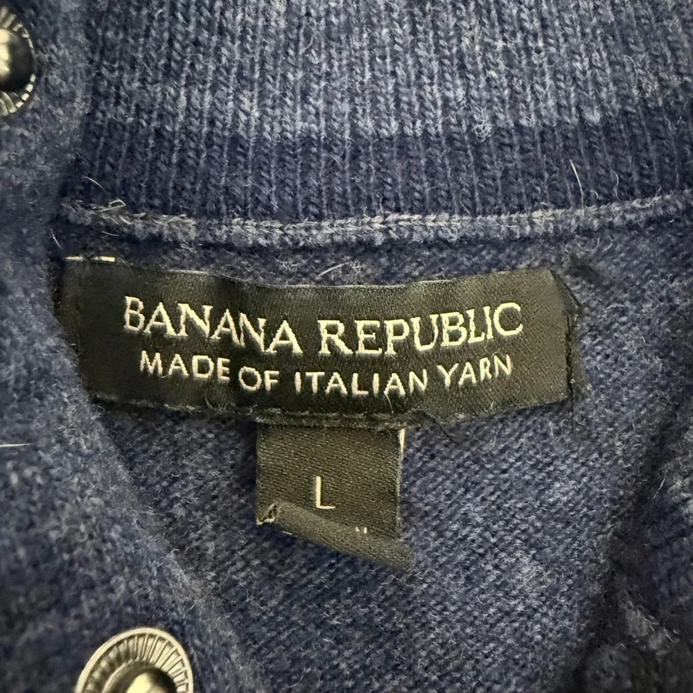 Banana Republic Mens Merino Wool Blend‎ 1/4 Snap Zip Sweater Navy Blue Large